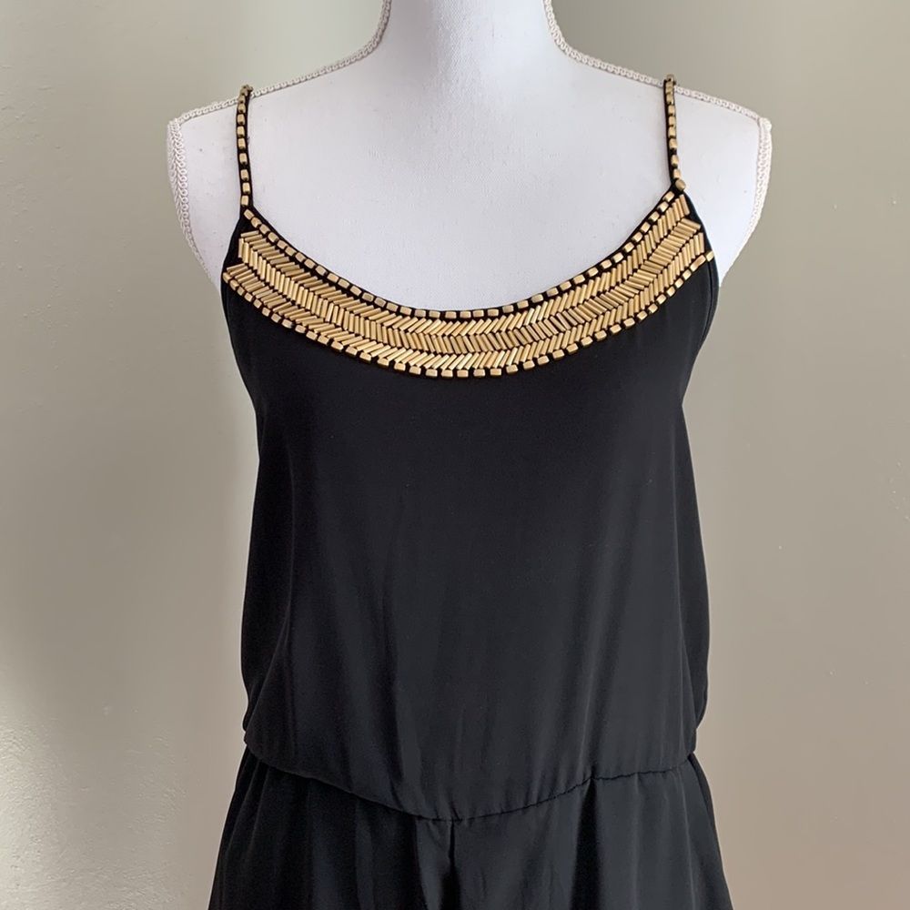 ROMEO & JULIET Couture Gold Beaded Open Back Black Romper - Picture 6 of 13